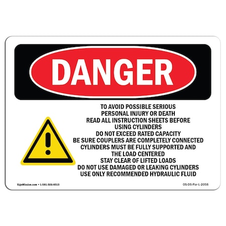 Signmission OSHA Sign, To Avoid Possible Serious Personal, 14in X 10in Plastic, 10" W, 14" L, Landscap OS-DS-P-1014-L-2058